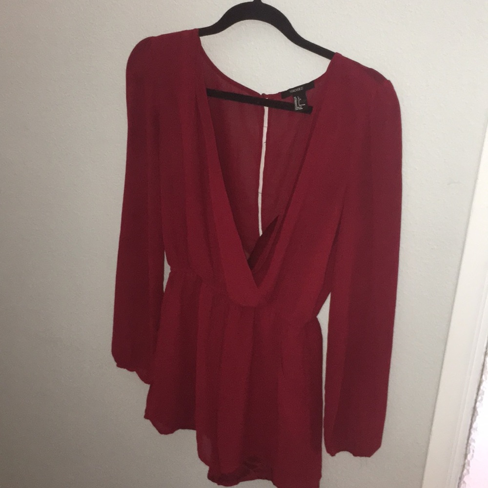 Burgundy long sleeve jumpsuit